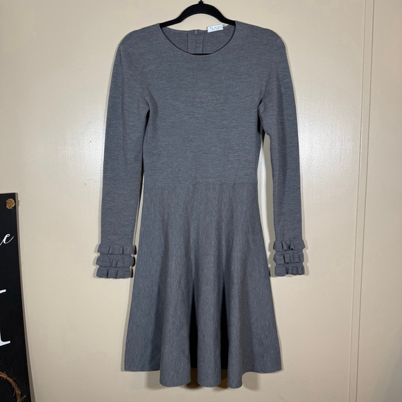 Akris Punto Dresses & Skirts - Akris Punto Gray Long Sleeve Wool Fit and Flare Dress with Ruffled Cuffs US 4